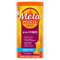 Thumbnail for Metamucil 4-in-1 Psyllium Husk GLP-1 Friendly Fiber Supplement, Sugar-Free, 114 teaspoons, Orange Flavored, Daily Fiber Powder for Digestive Health, made with Plant-Based Psyllium Husk Fiber