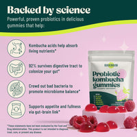 Thumbnail for BoochBod - Probiotic Kombucha Gummy - Prebiotics, Probiotics, Postbiotics, Fiber Supplement, Slippery Elm, Dandelion Root, MCT Oil, for Bloating, Gut Health - Probiotics for Women and Men