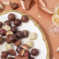 Thumbnail for Chocolate Gift Basket, Belgium Truffle Candy Food Arrangement Platter, Gourmet Snack Box, Fathers Day, Corporate Him and Her, Men Women Family Parties, Bonnie and Pop