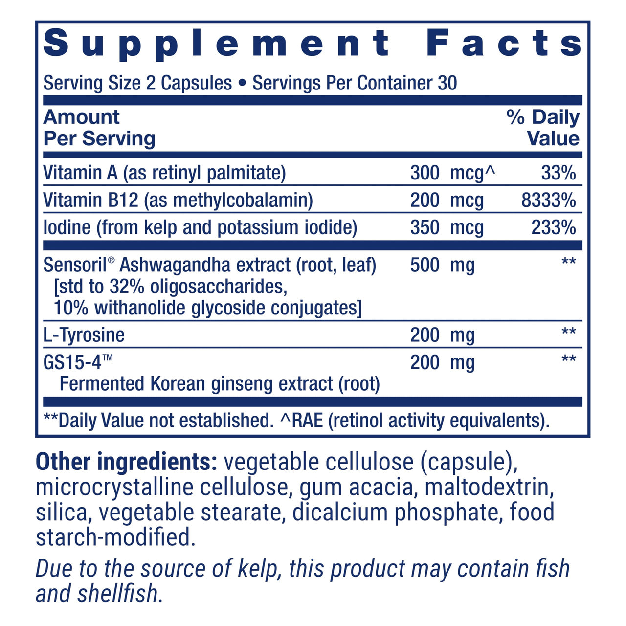 Life Extension Thyroid Support Complex - Thyroid Health Support Supplement with Vitamins A, B, Iodine, Magnesium, L-Tyrosine, Ashwagandha & Ginseng for Energy – Non-GMO, Gluten-Free - 60 Capsules