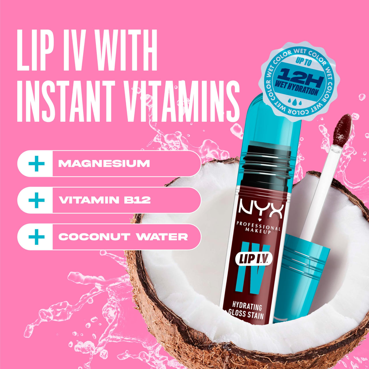 NYX PROFESSIONAL MAKEUP Lip IV Hydrating Glossy Lip Stain with 12HR Hydration - Water Bout Wine (Red)