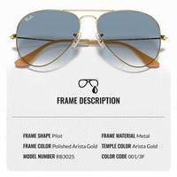 Thumbnail for Ray-Ban RB3025 AVIATOR GRADIENT Pilot Shaped Non-Polarized Sunglasses for Men & Women – Includes Official RAYBAN Eyewear Kit – Ideal Formal & Casual Wear Sunglasses – Light Blue Lens
