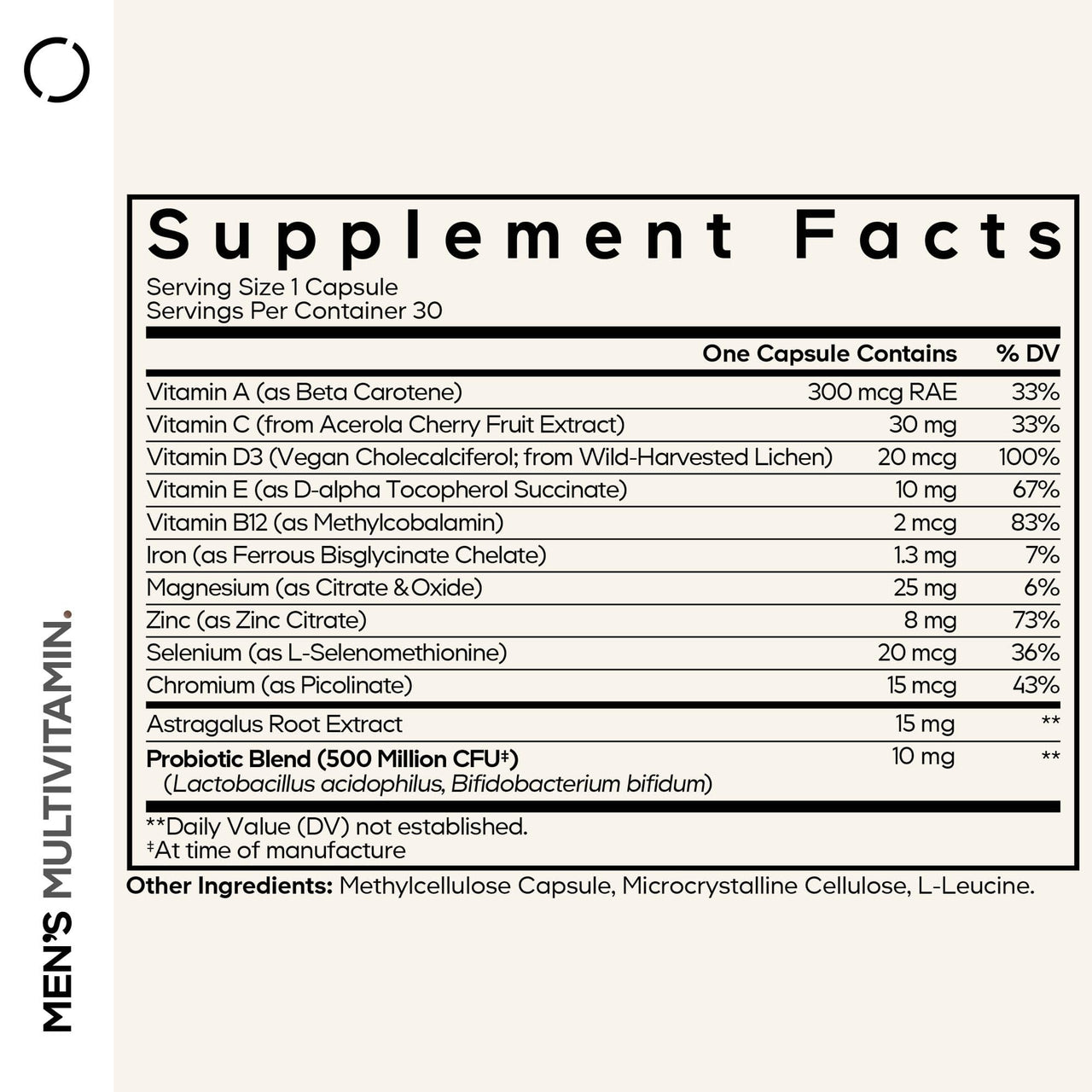 Codeage Men's Multivitamin - Daily Vitamins for Men with Vitamin A, C, D3, E, B12, Magnesium, Zinc, Iron, Chromium, Probiotics, Astragalus & More - 1 Capsule Per Serving - 30 Capsules