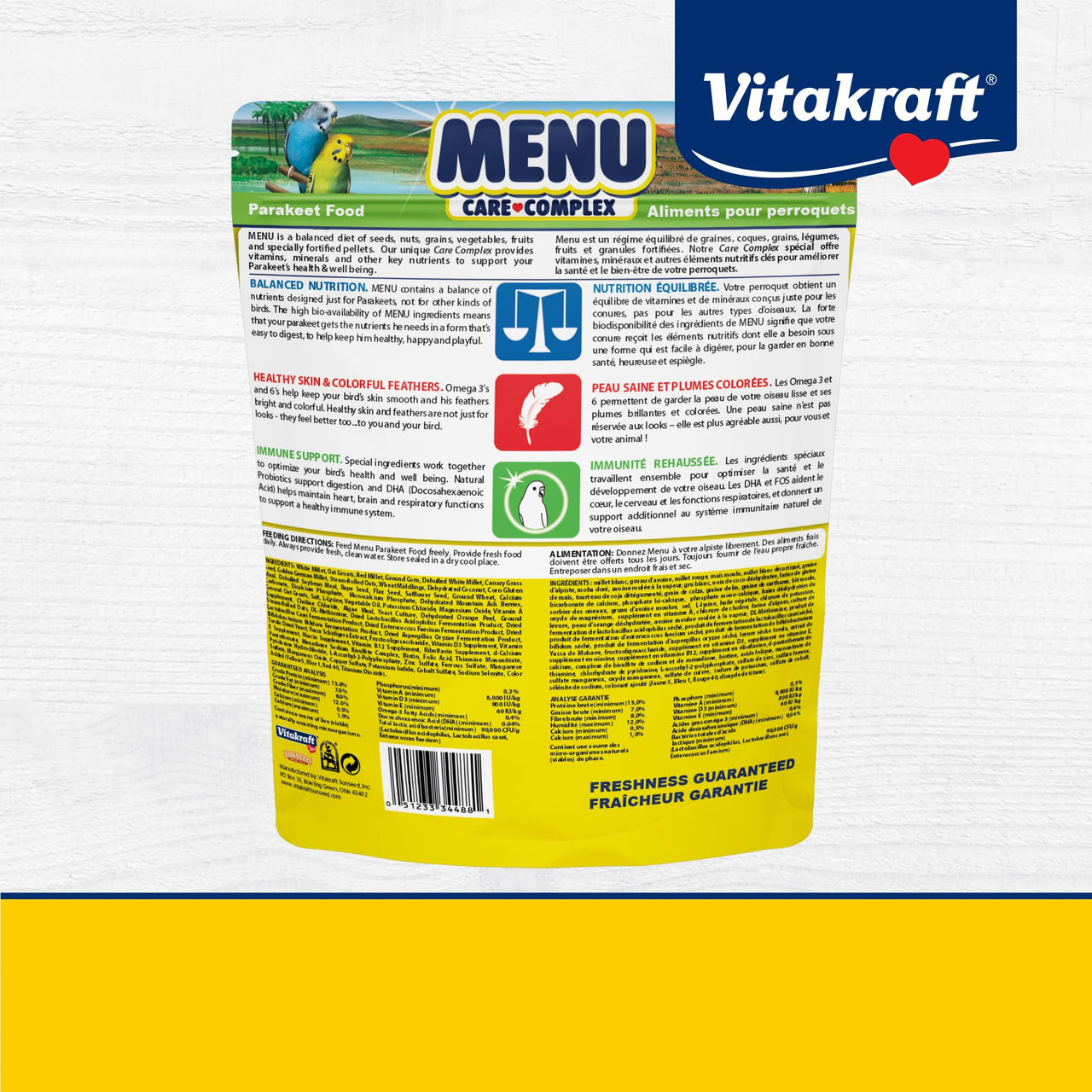 Vitakraft Menu Premium Parakeet Food - Vitamin-Fortified - Daily Pet Bird Food, 2.5 pounds