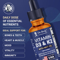Thumbnail for Dr. Berg Maximum Strength Vitamin D3 K2 Liquid Drops with MCT Oil – 5,000 IU Liquid Vitamin D3 with K2 – Supports Strong Bones, Heart, Energy, Immunity, and Overall Vitality* - Unflavored 1 Fl Oz