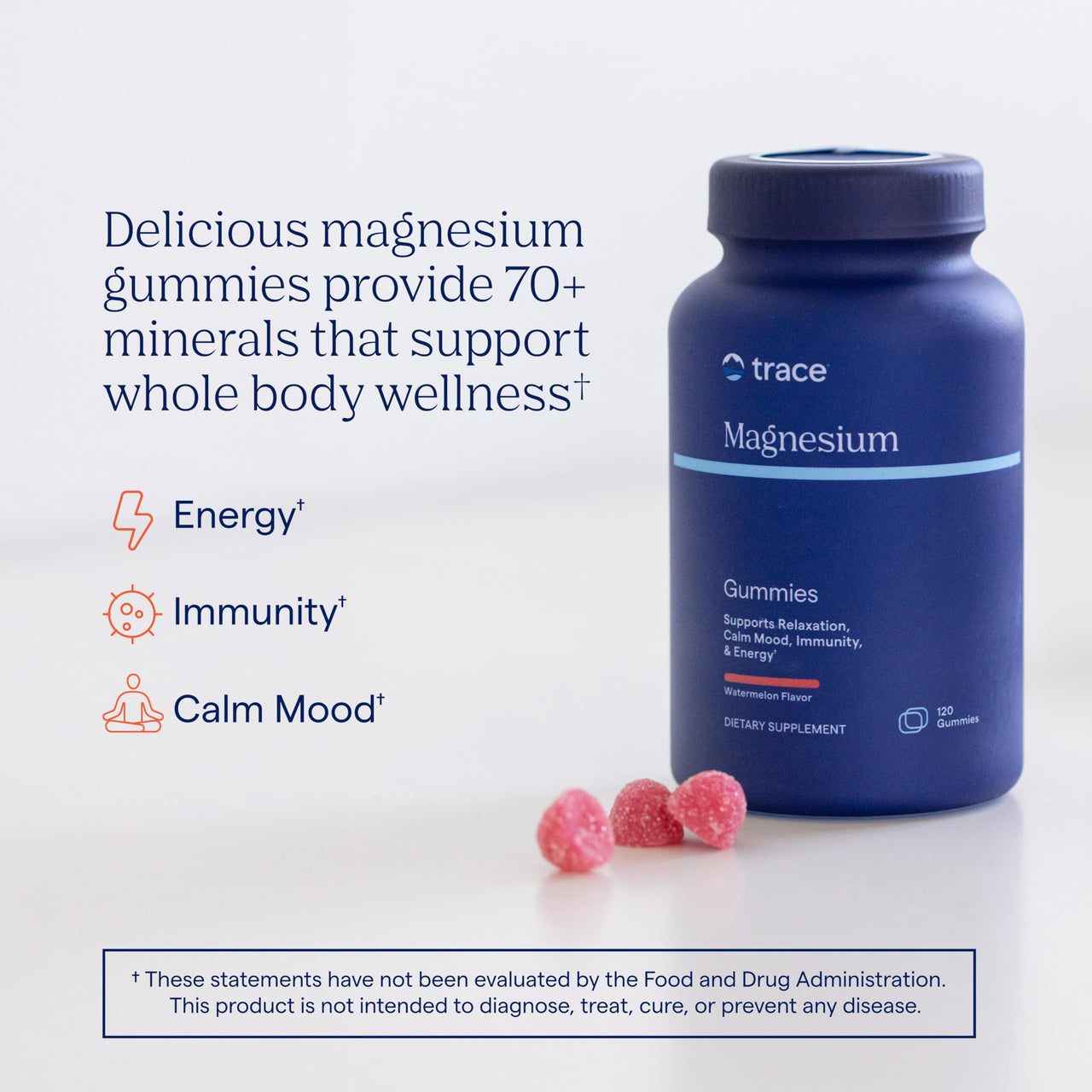 Trace Minerals Magnesium Gummies - Supports a Calm Mindset - Magnesium Chewables for Kids & Adults - Bone, Digestion, Heart Health & Immune Support - Watermelon Flavor - 120 Count (120 Servings)