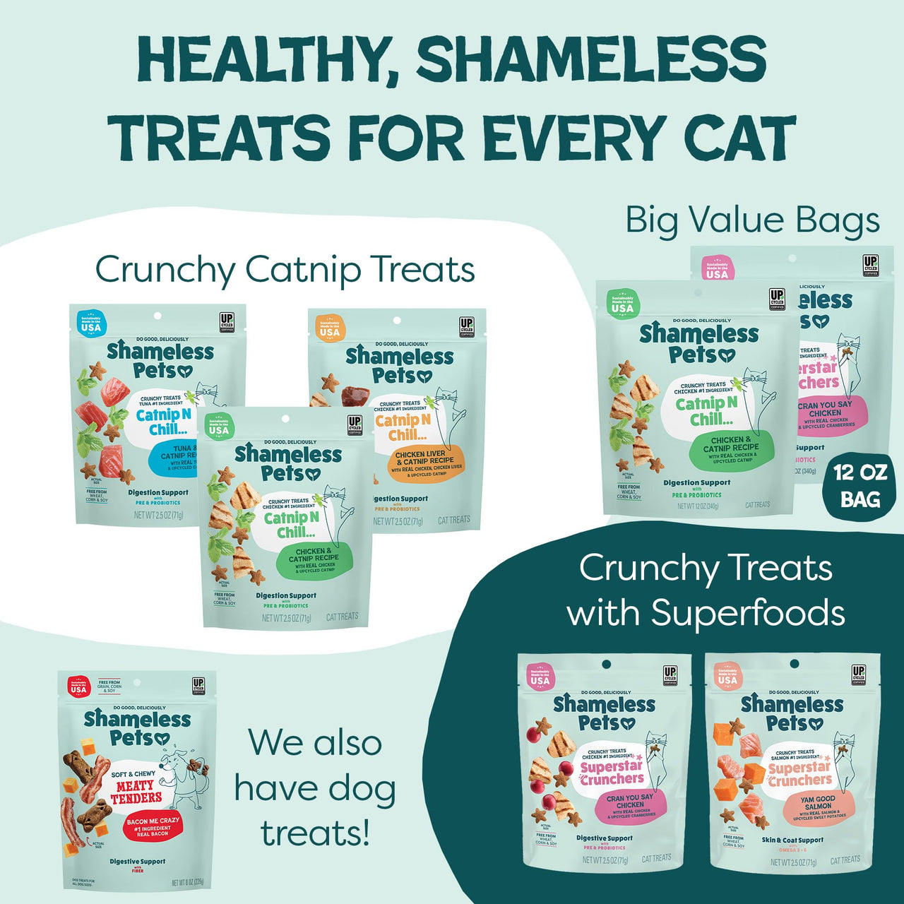 Shameless Pets Crunchy Cat Treats - Kitty Treats for Cats with Skin & Coat Support, Natural Ingredients Kitten Treats with Real Salmon, Healthy Flavored Feline Snacks - Yam Good Salmon, 1-Pk