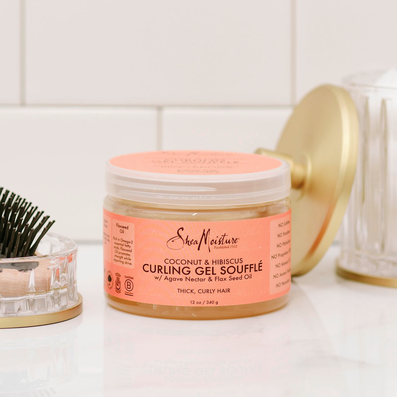 SheaMoisture Coconut Hibiscus Curling Gel Souffle and Mousse for Curly Frizz Control Styling 12 oz and 7.5 oz