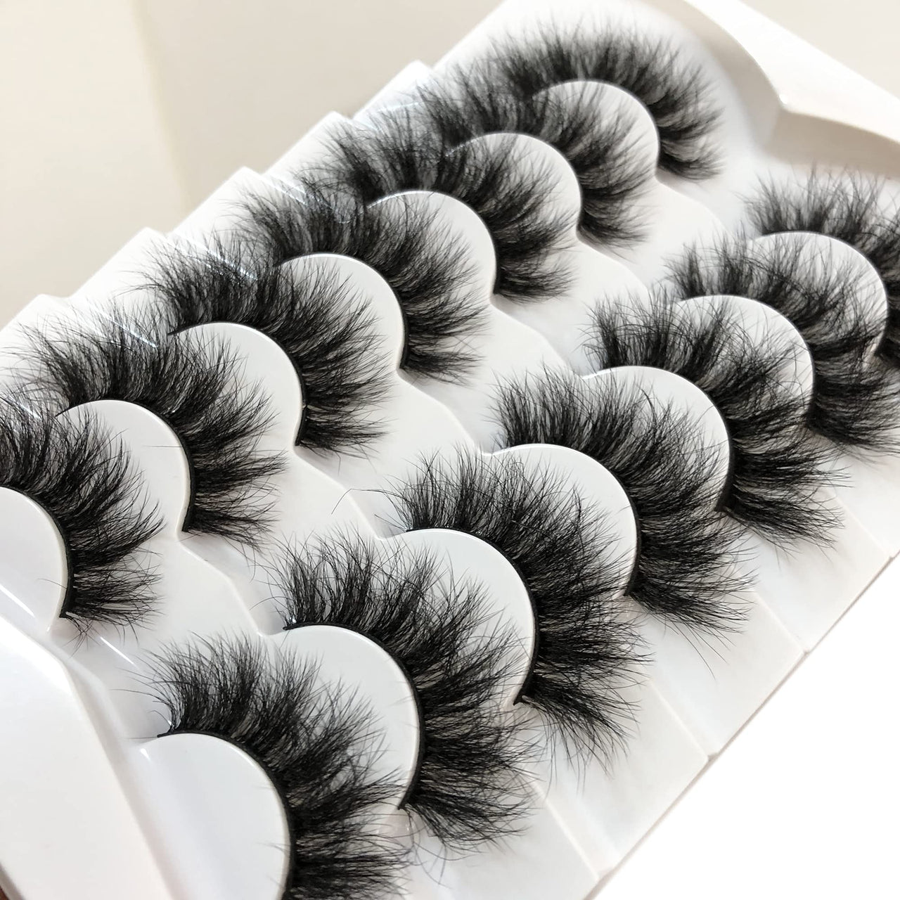 Pooplunch False Eyelashes Faux Mink Lashes Cat-Eye Look 18MM Wispy Long 8D Volume Fake Eyelash Strips 7 Pairs Pack