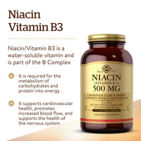 Thumbnail for Solgar Niacin (Vitamin B3) 500 mg, 250 Vegetable Capsules - Energy Metabolism - Non-GMO, Vegan, Gluten Free, Dairy Free, Kosher - 250 Servings