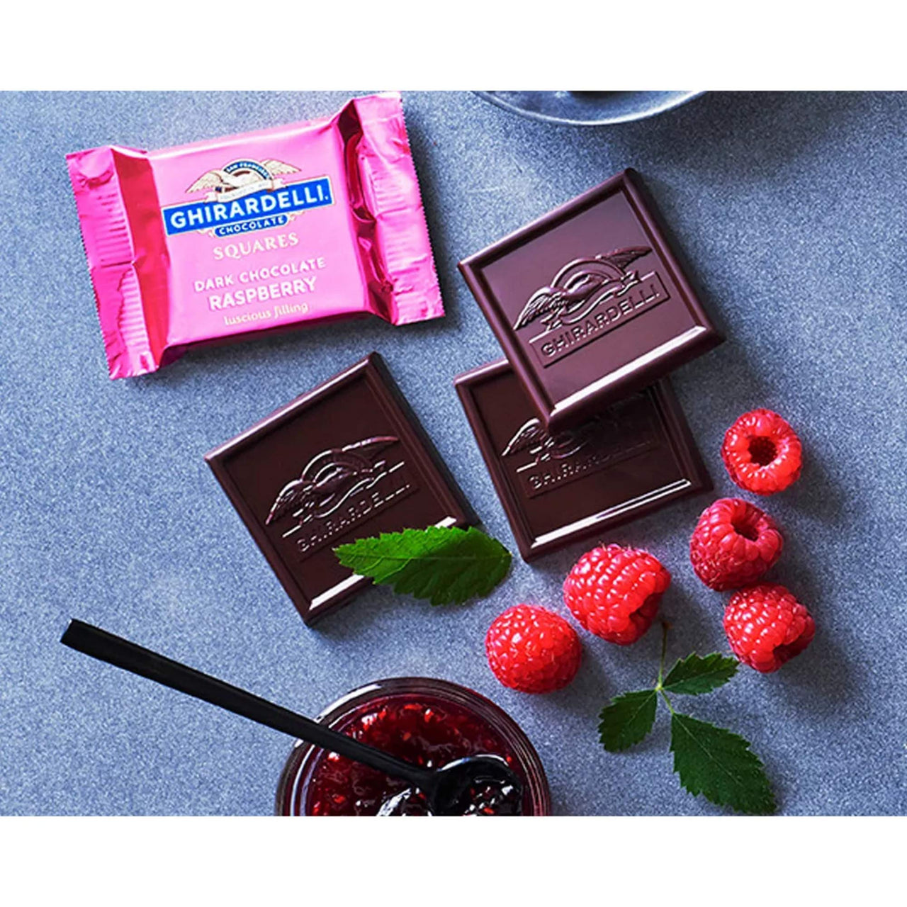 GHIRARDELLI Dark Chocolate Raspberry SQUARES, 5.32 oz Bag Premium Individually Wrapped Chocolate Candy Rich Dark Chocolate with Raspberry Filling