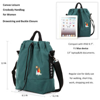 Thumbnail for Togood Women's Casual Canvas Tote Handbag with Sunshine Embroidery, Blackish Green, Medium