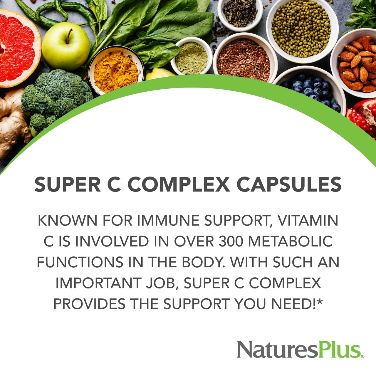 NaturesPlus Super C Complex - 180 Capsules - 1000mg Vitamin C + 500mg Bioflavonoids - Vegan, Gluten Free - 90 Servings