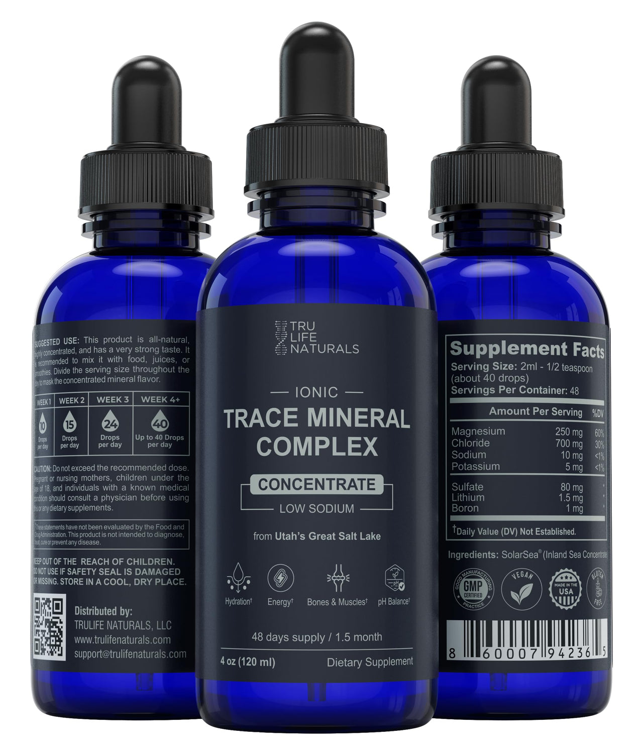 Trace Mineral Complex â€“ 4 oz (48Servings) â€“ 72+ Ionic Minerals Concentrate/Magnesium, Chloride, Boron, Potassium/Supports Hydration & Electrolyte Balance