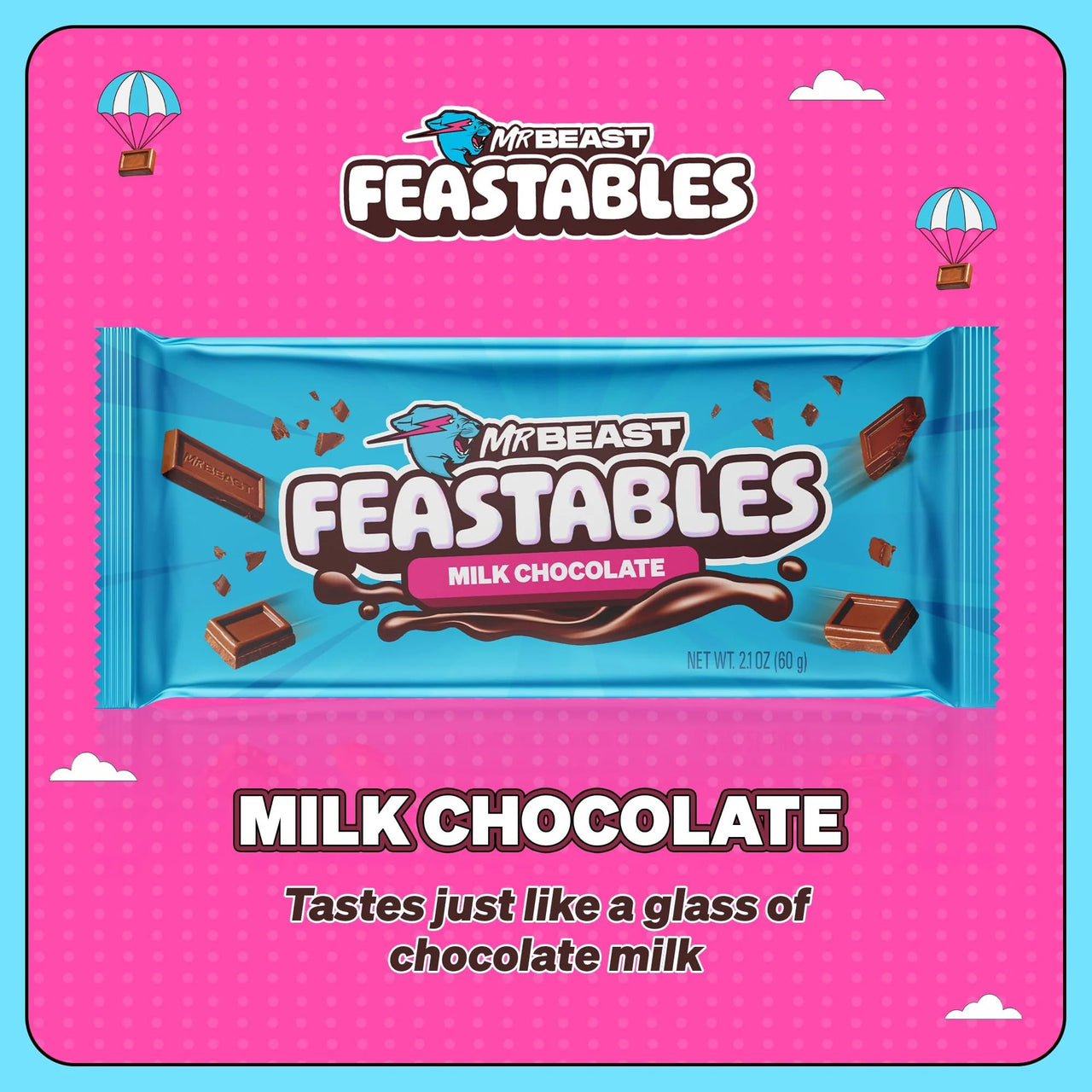 Feastables by MrBeast Milk Chocolate KING Size Chocolate Bar, 2.1oz (60g), 10 count