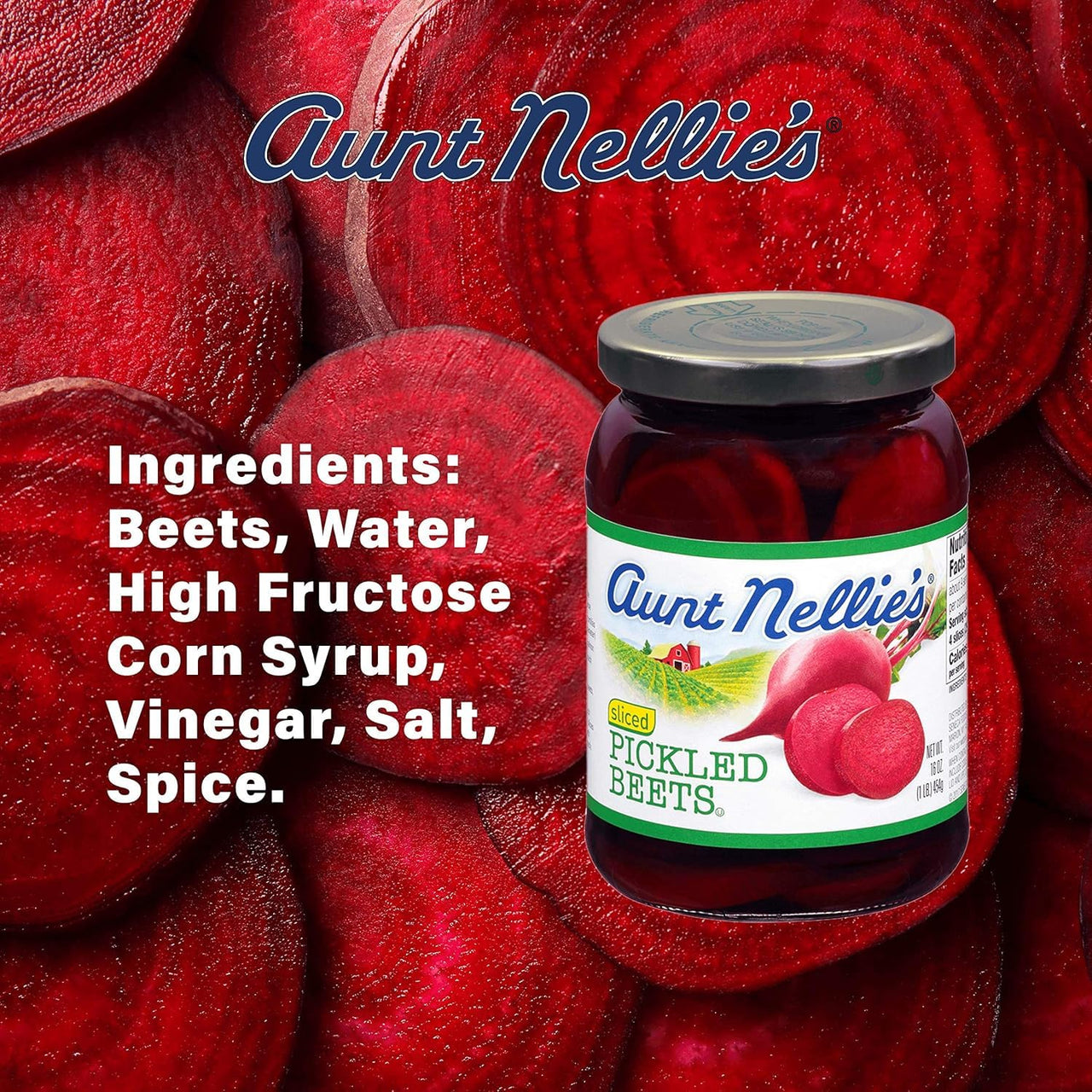 Aunt Nellie’s Sliced Pickled Beets | Tangy, Earthy, Sweet and Delicious | Deep Vibrant Ruby Red-Purple | Grown in the USA | Smoothies, Salads, Side Dishes (16oz, 4-Pack)