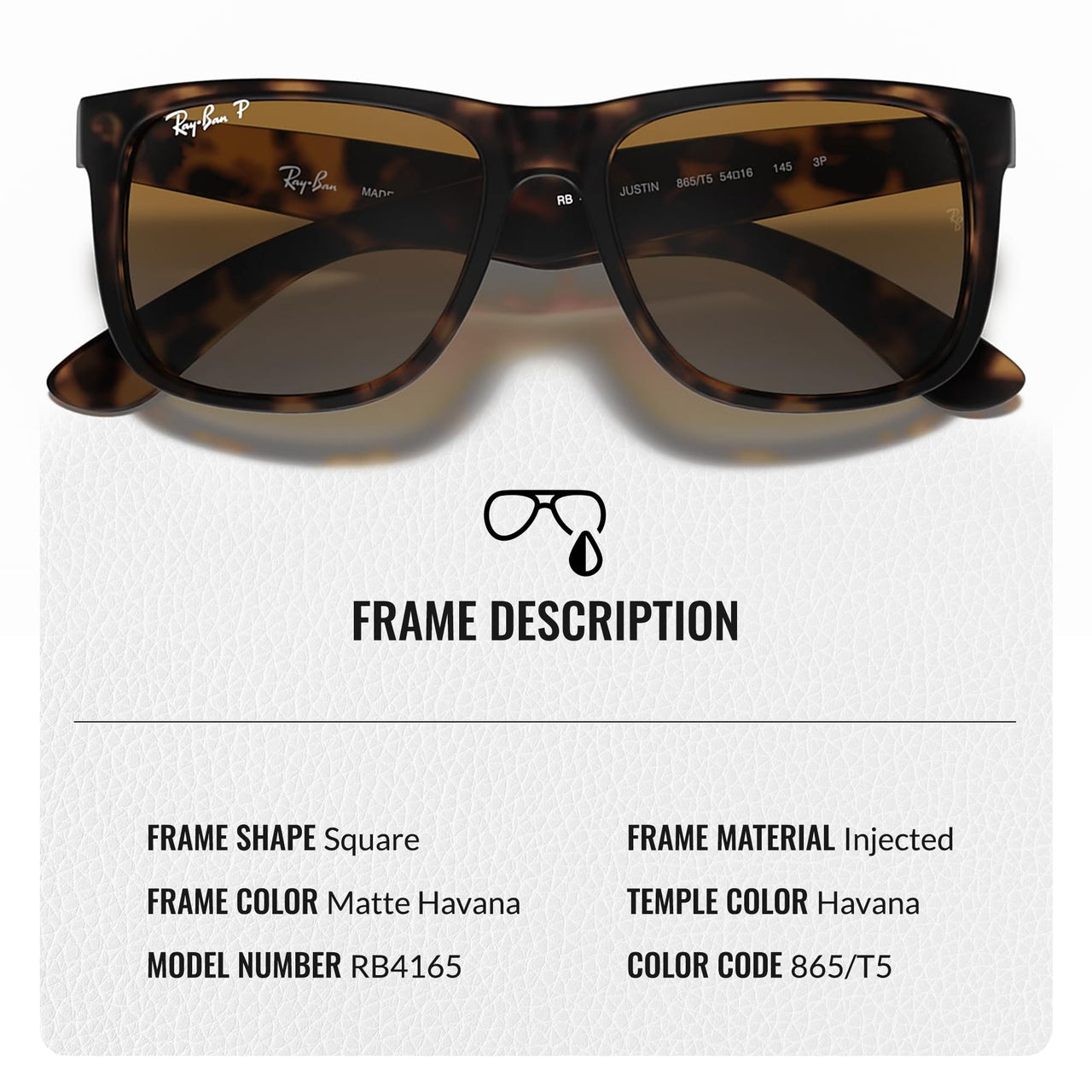 Ray-Ban RB4165 JUSTIN CLASSIC POLARIZED Square Shaped Sunglasses for Men & Women – Includes Official Rayban Eyewear Kit – Ideal Formal & Casual Wear Sunglasses – Brown/Grey Lens