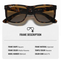 Thumbnail for Ray-Ban RB4165 JUSTIN CLASSIC POLARIZED Square Shaped Sunglasses for Men & Women – Includes Official Rayban Eyewear Kit – Ideal Formal & Casual Wear Sunglasses – Brown/Grey Lens