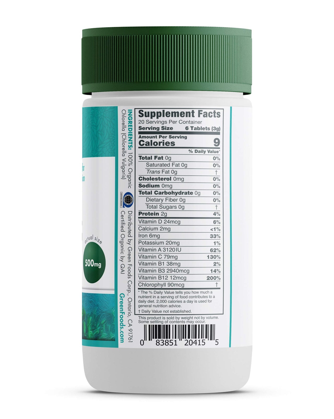 Green Foods Organic Chlorella 500 Mg, 120 Count
