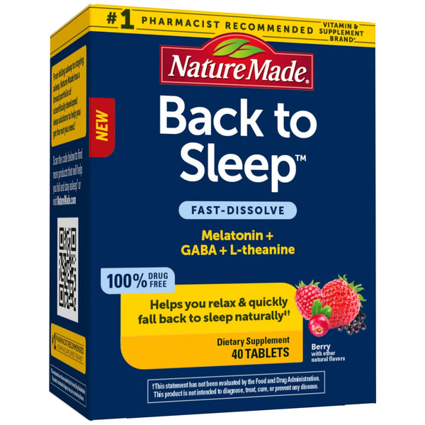 Nature Made Back to Sleep, Melatonin Fast-Dissolve, Helps You Fall Back to Sleep Naturally, L-Theanine and GABA to Help Relax and Calm Your Mind, 40 Tablets