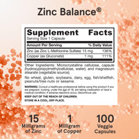 Thumbnail for Jarrow Formulas Zinc Balance 15 mg - 100 Servings (Veggie Caps) - Zinc with Copper - Essential Minerals for Immune System Support - Immune Support Supplement - Gluten Free Copper Supplement, Vegan