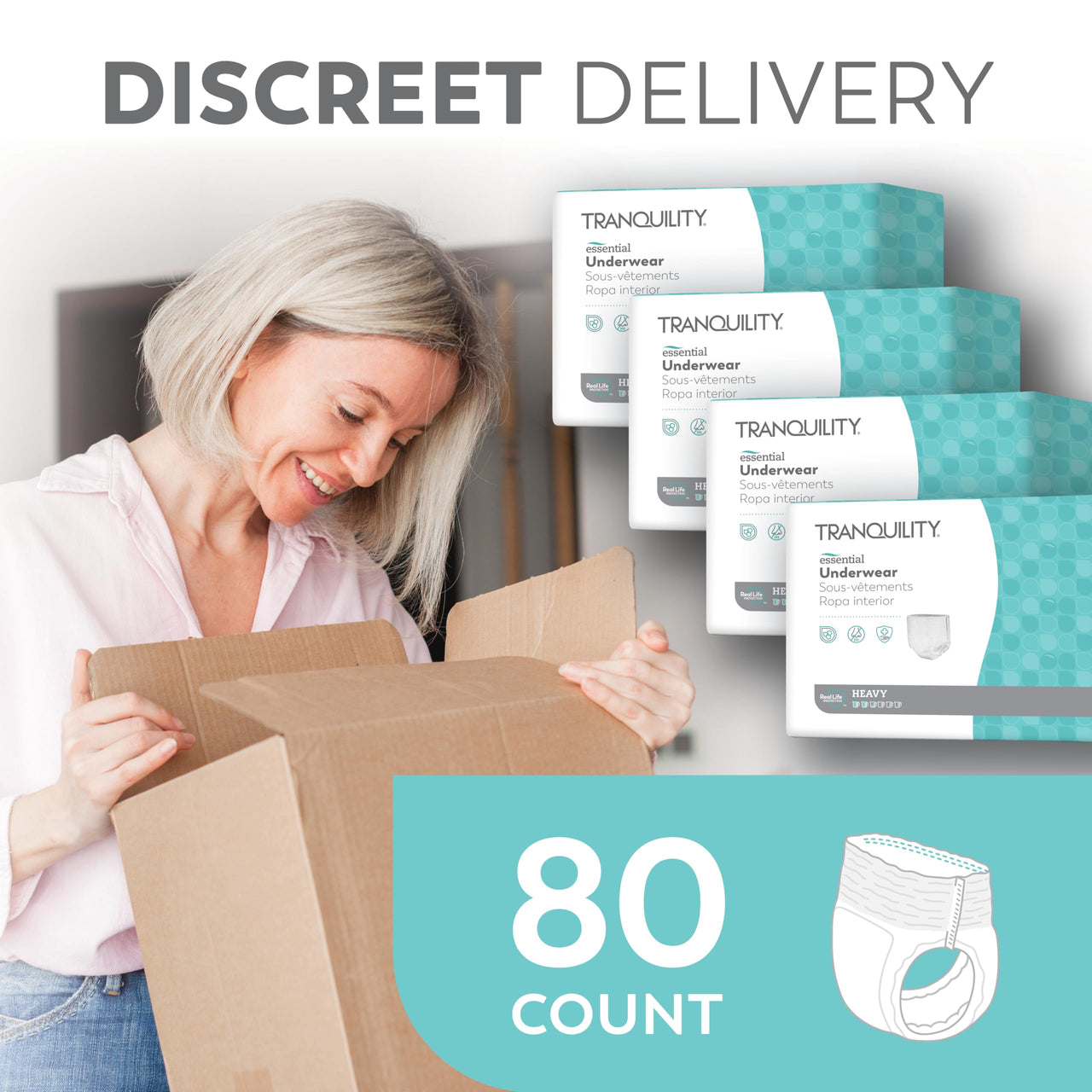 Tranquility Essential Underwear, for Heavy Incontinence, Soft & Breathable Pull-On Style, Full-Rise Fit, Secure Protection with Kufguards, Latex-Free, Unisex, Adult Medium, 20ct Bag