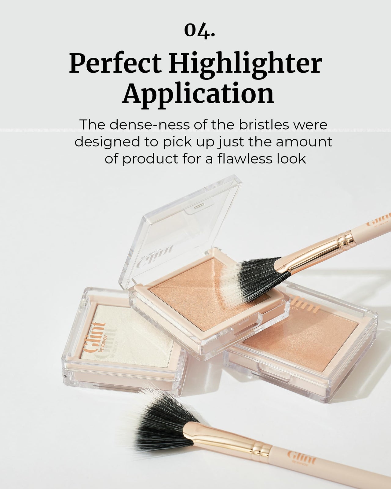 Glint Makeup Fan Brush - Professional Brush for Blush & Highlighter Makeup. Premium Soft Vegan Synthetic Makeup Brush for Precise Application and Blending.