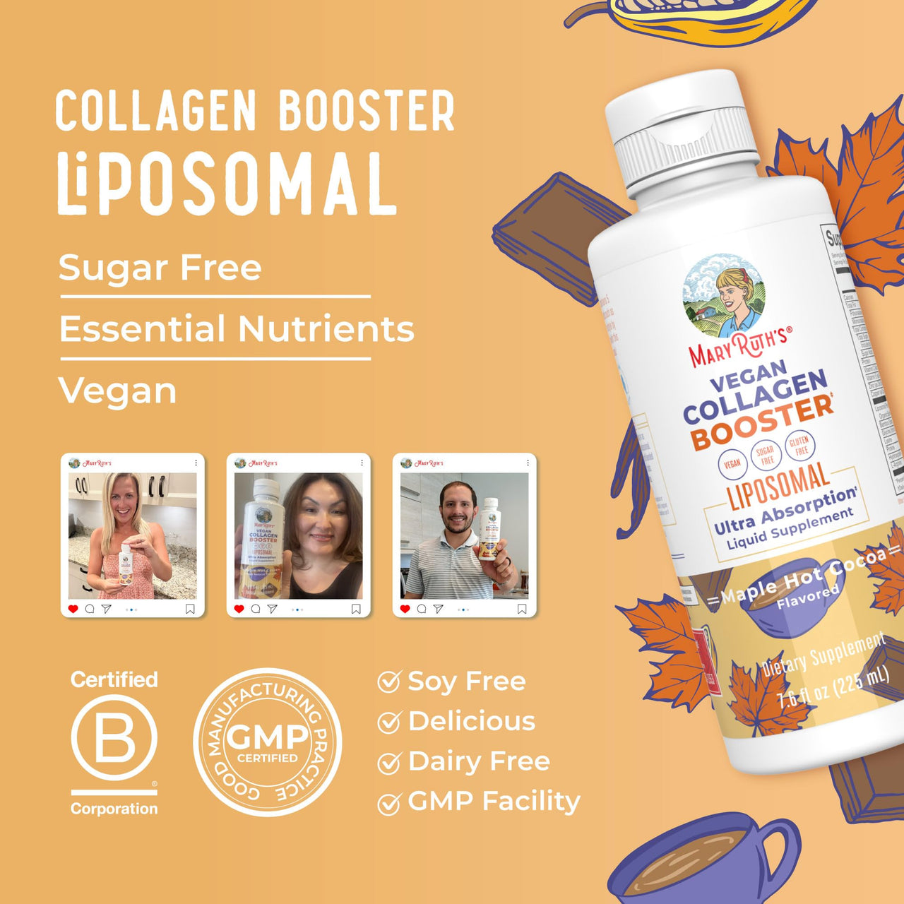 MaryRuth Organics Collagen Booster Liposomal, Sugar Free, Liquid Collagen Booster with Vitamin C, Vitamin E, Zinc, Copper & Silica, Skin Care & Joint Support Supplement, Vegan, Non-GMO, 7.6 Fl Oz