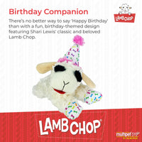 Thumbnail for Multipet Lamb Chop Dog Plush Toy w/Birthday Hat - Squeaky Toy for All Dogs - Soft Plush - Stuffed Animal Dog Toys for Playing - Cute Birthday Toy (10.5”, Pink Hat, 5 Squeakers)