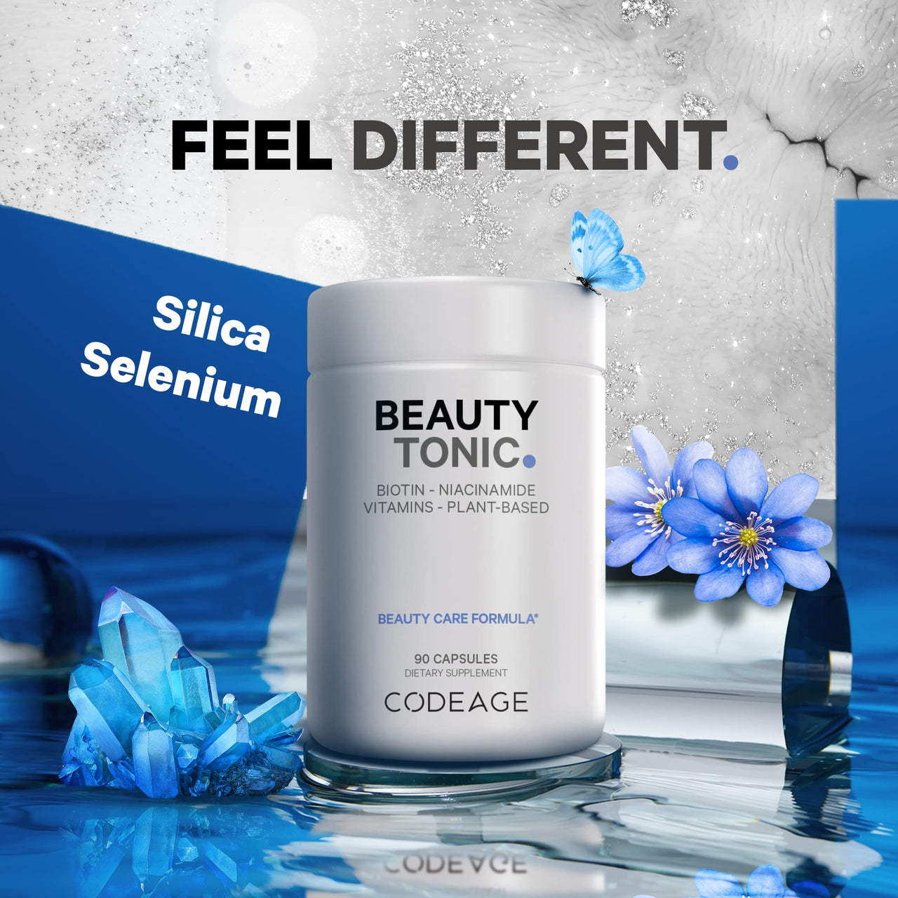 Codeage Biotin Supplement with Vitamin C, Vitamin E, Vitamin B6, Niacin, Folate, Organic Food Blend, Phytoceramides, Astaxanthin, Selenium - Beauty Tonic - Hair, Skin, and Nail Support - Vegan, 90 Ct