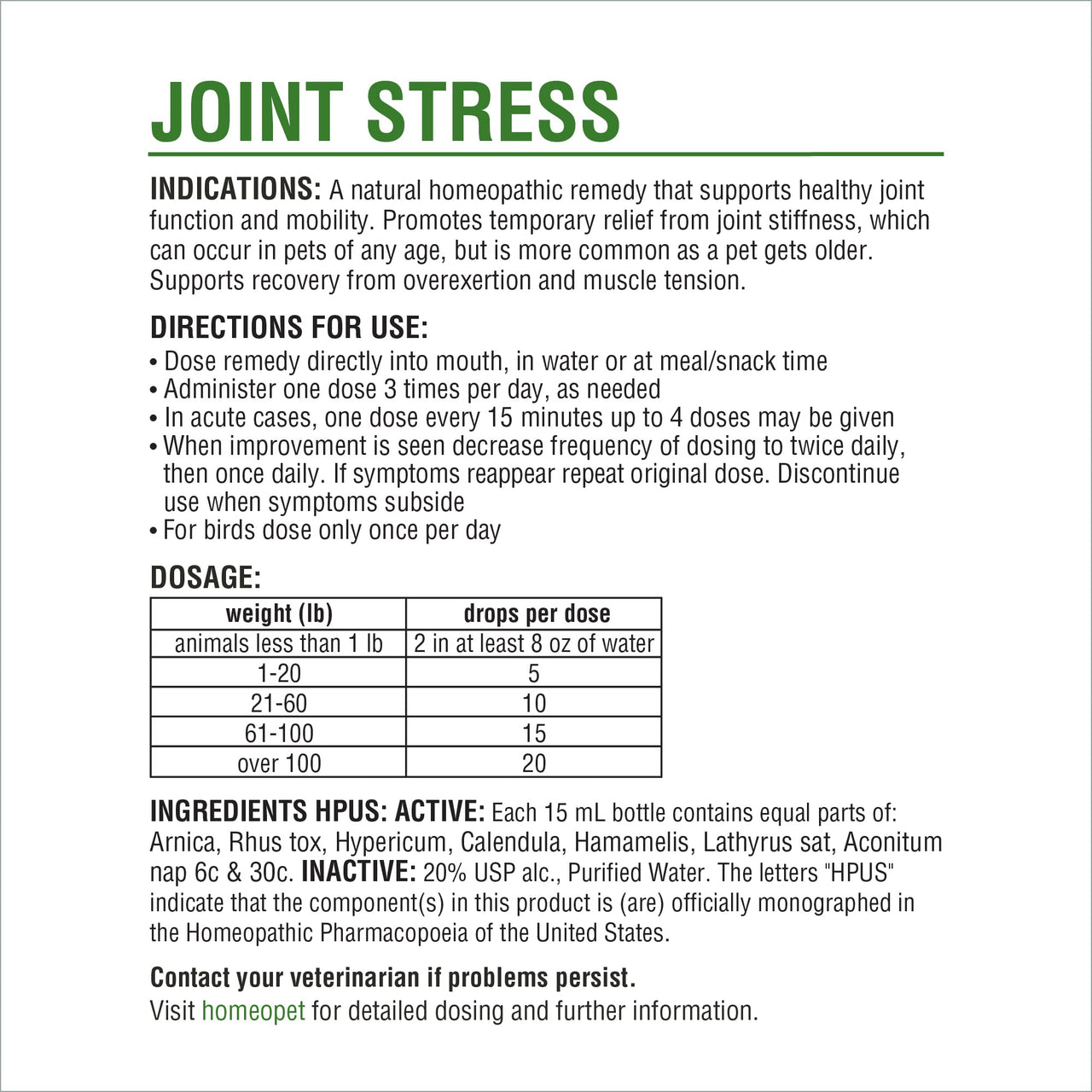 HomeoPet Joint Stress, Joint Support for Dogs and Cats, Liquid Pet Meds to Support Healthy Joint Movement, 15 Milliliters