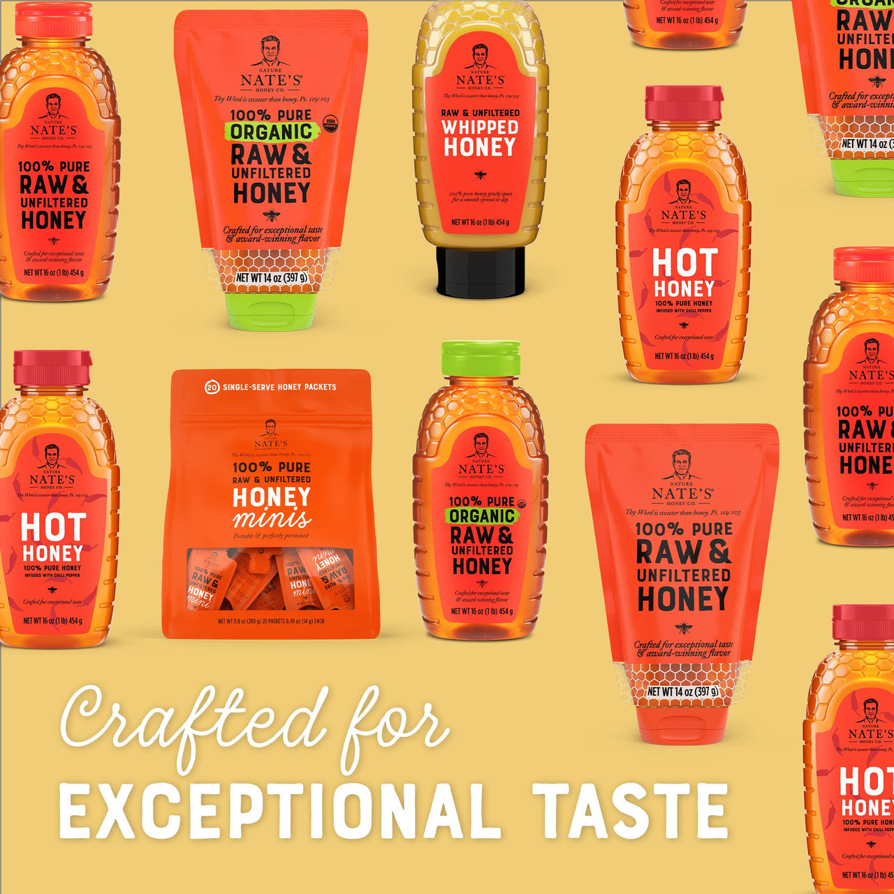 Nate's 100% Pure, Raw & Unfiltered Honey - Award-Winning Taste, 32oz. Squeeze Bottle (6 Pack)