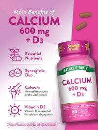 Thumbnail for Nature's Truth Calcium 600 mg with Vitamin D3 | Coated Caplets | Calcium Carbonate | Vegetarian, Non-GMO & Gluten Free Supplement
