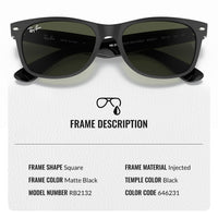 Thumbnail for Ray-Ban RB2132 NEW WAYFARER COLOR MIX Square Shaped Non-Polarized Sunglasses for Men & Women – Includes Official RAYBAN Eyewear Kit – Ideal Formal & Casual Wear Sunglasses – G-15 Green Lens