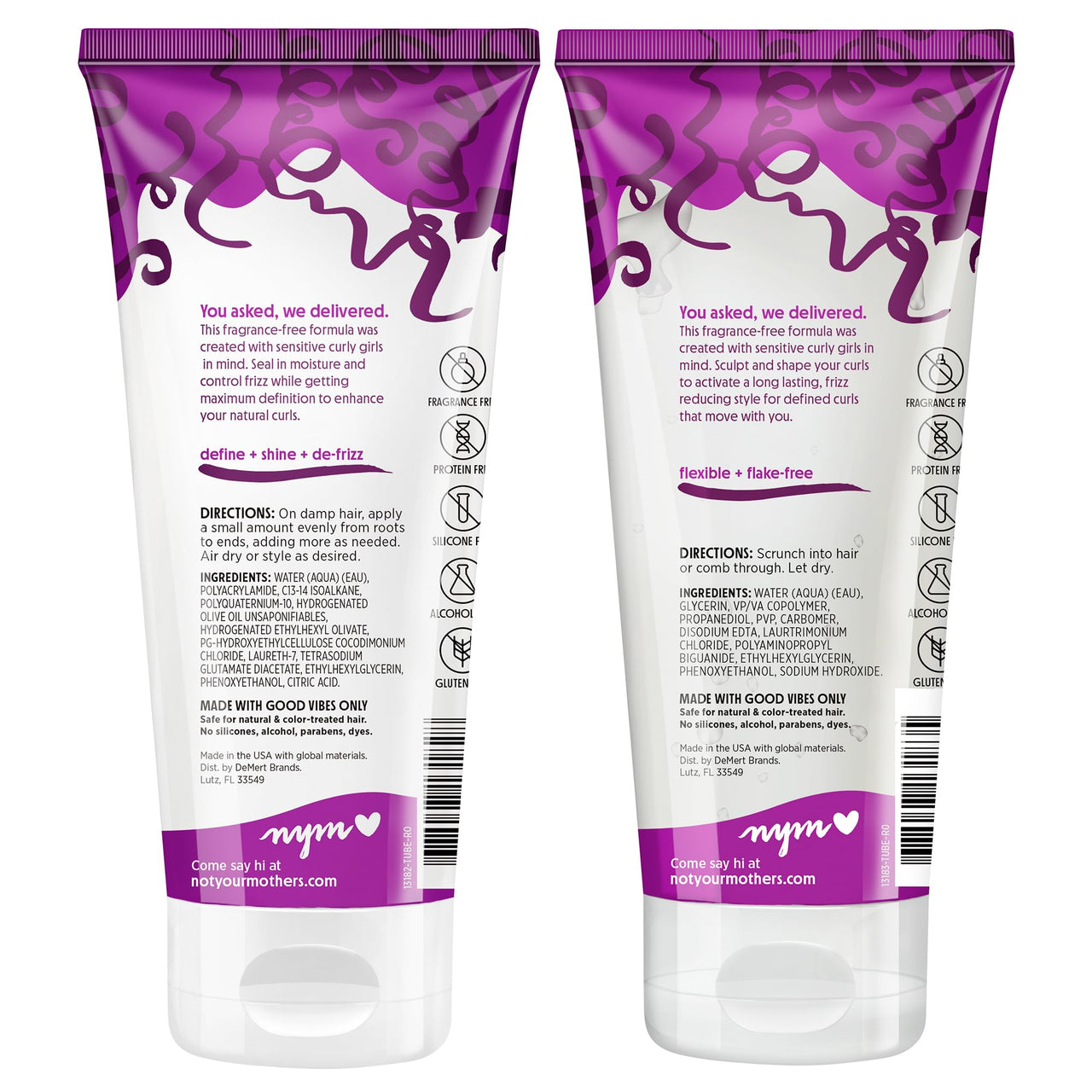 Not Your Mother's Fragrance-Free Curl Talk Sculpting Gel & Defining Cream (2-Pack) - 6 fl oz - Protein-Free Hair Products for Sensitive Curls