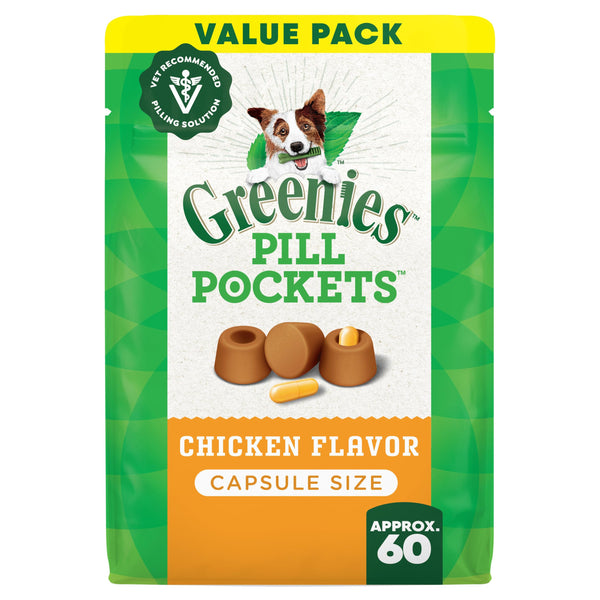Greenies Pill Pockets for Dogs Large Size, Dog Treat Pouch for Capsule Medication, Chicken Flavor, 15.8 oz. Pouch