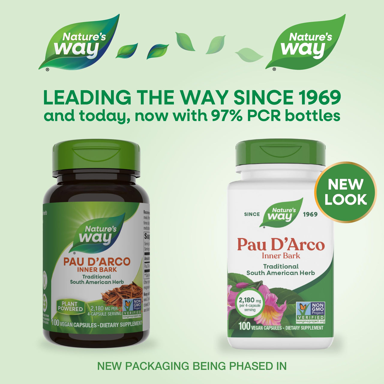 Nature's Way PAU d'Arco Inner Bark, Traditional South American Herb, 2,180 mg per 4-Capsule Serving, Non-GMO Project Verified, 100 Capsules (Packaging May Vary)