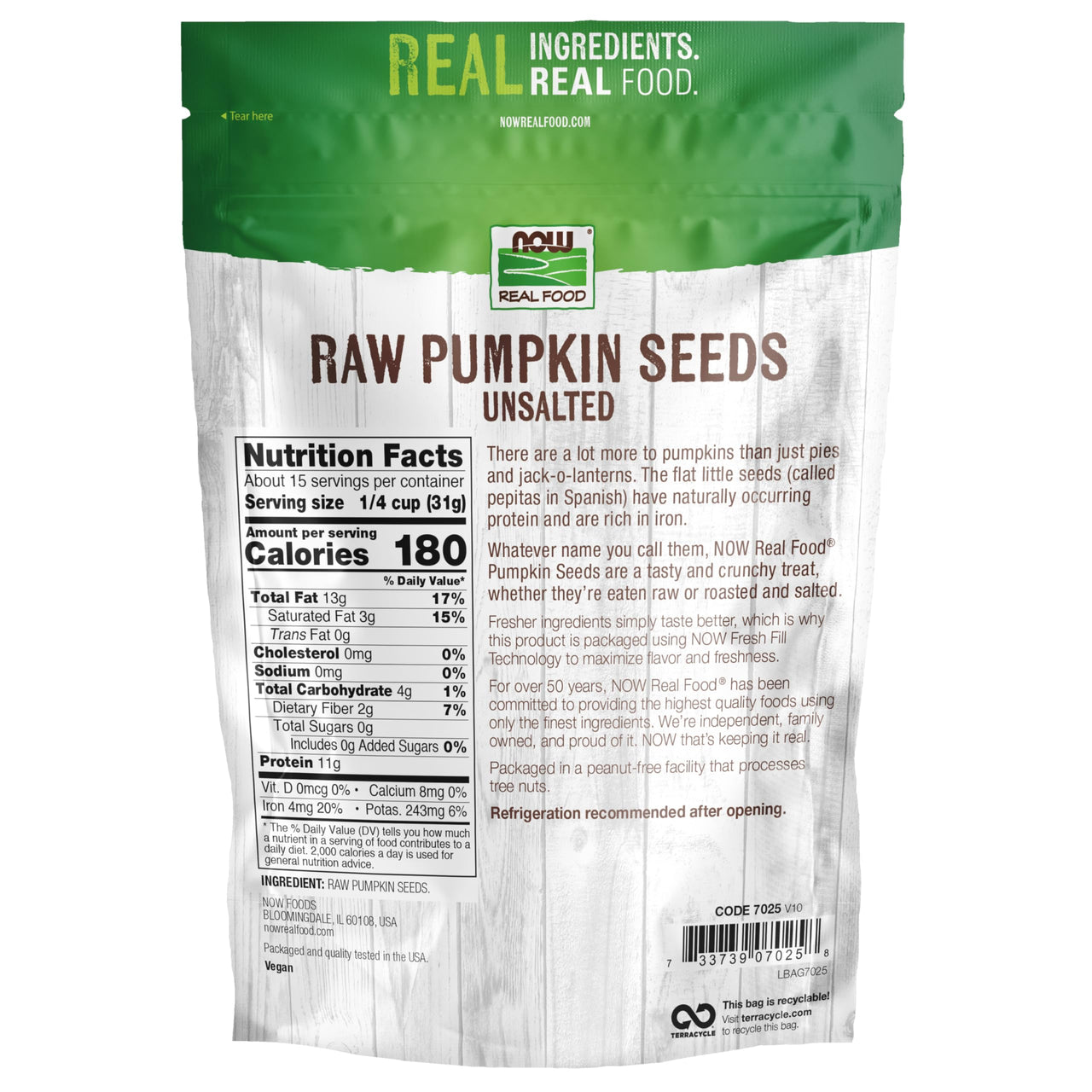 NOW Foods, Pumpkin Seeds, Raw and Unsalted, Essential Fatty Acids, Rich in Iron, Excellent Source of Protein, Certified Non-GMO, 1-Pound (Packaging May Vary)
