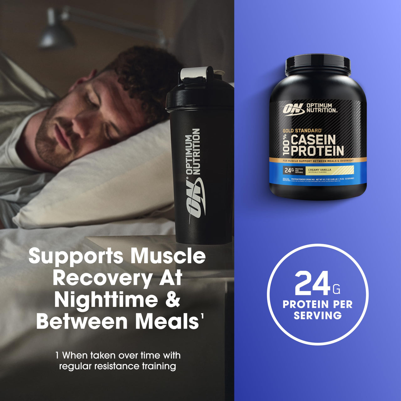 Optimum Nutrition Gold Standard 100% Micellar Casein Protein Powder, Slow Digesting, Helps Keep You Full, Overnight Muscle Recovery, Creamy Vanilla, 4 Pound (Packaging May Vary)