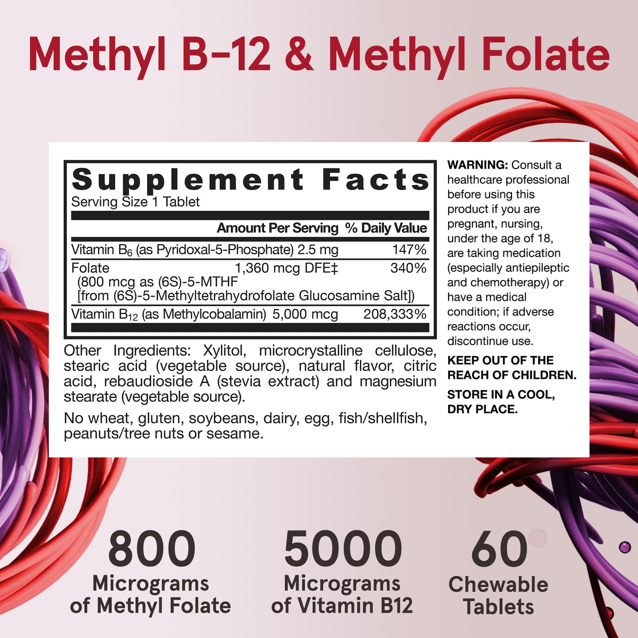 Jarrow Formulas Methyl B-12 & Methyl Folate, Bioactive Vitamin B9 and Vitamin B12 Supplement, Supports Cellular Energy Production, Healthy Brain Function & Metabolism, 60 Chewable Tablets, 60 Servings