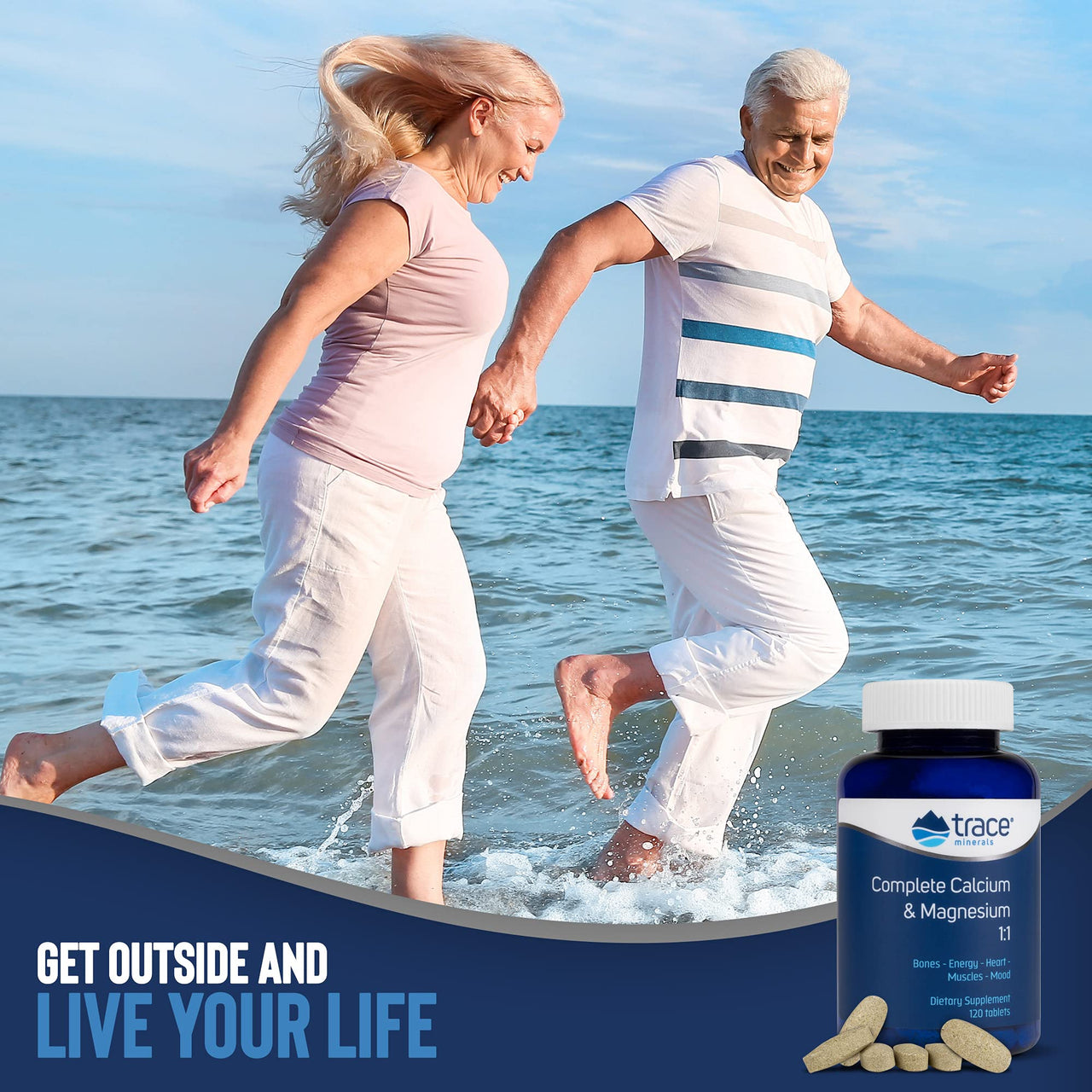 Trace Minerals Complete Calcium & Magnesium 1:1 - Dietary Supplement for Bone Health & Energy Support - Mineral Supplement to Aid Immune Health - Formula with Sea Minerals - 120 Tablets (30 Servings)