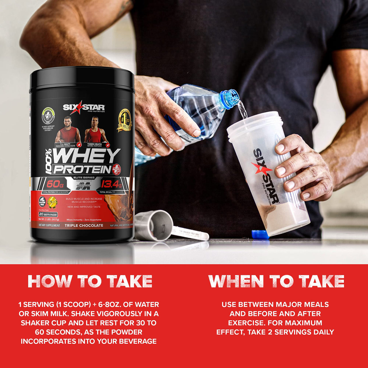 Six Star Whey Protein Plus Powder + Immune Support, Isolate & Peptides + Muscle Builder for Gain & Recovery, Strawberry, 32 Oz