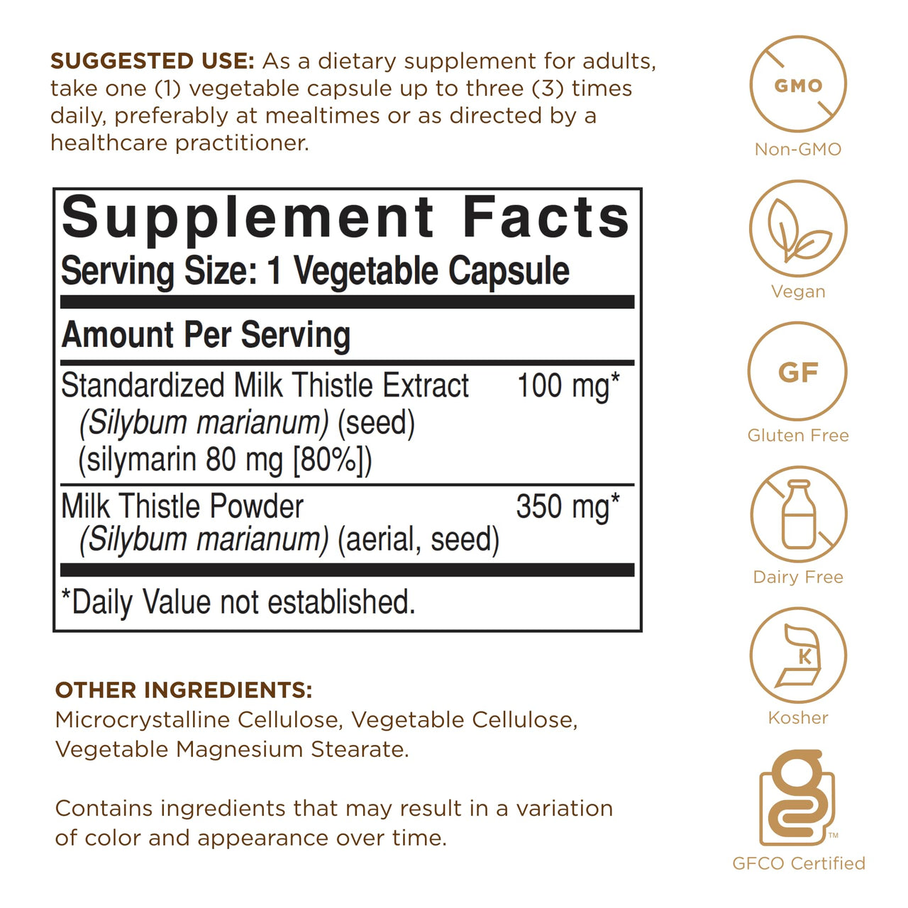 Solgar Milk Thistle - 100 Vegetable Capsules - Full Potency (FP) - Non-GMO, Vegan, Gluten Free, Dairy Free, Kosher - 100 Servings