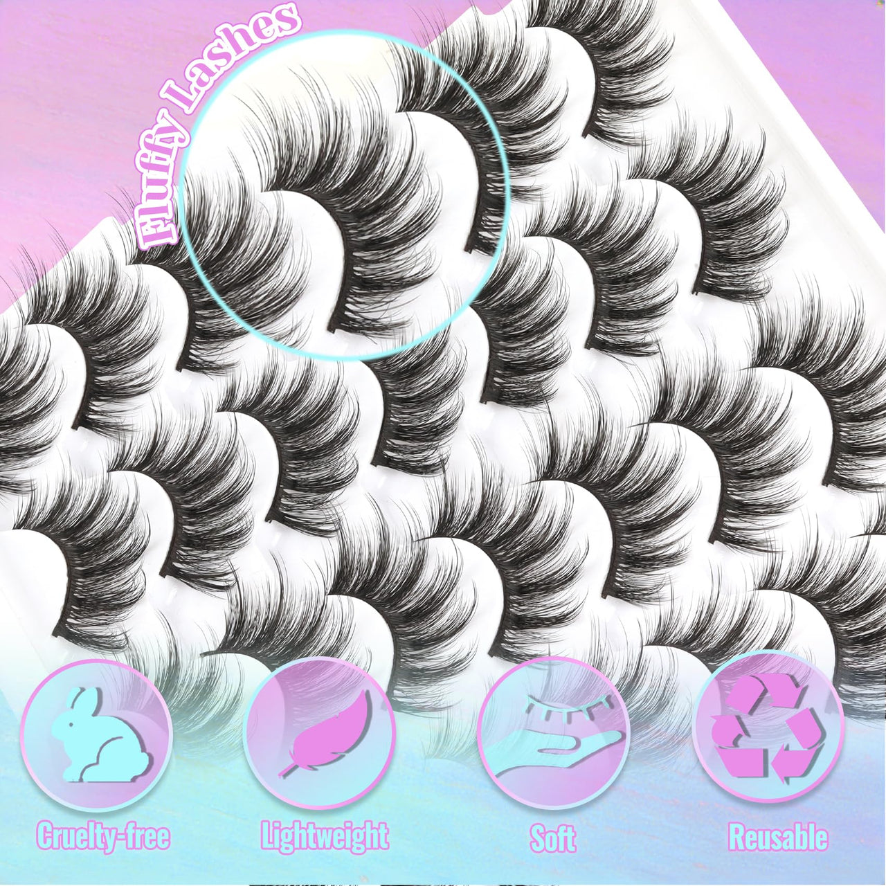 Losha Eyelashes Natural Look Faux Mink Lashes Pack Handmade Fluffy False Eyelashes 14 Pairs Cat Eye Lashes (54)