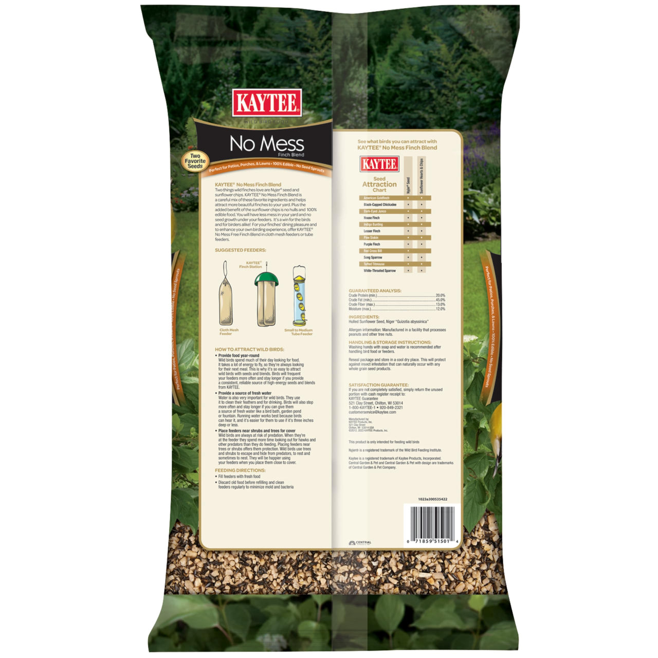 Kaytee No Mess Finch Seed and Nyjer Blend, Attracts Goldfinches, Chickadees, Junos, Finches and Other Wild Birds, 8 Pounds