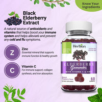 Thumbnail for HERBION Elderberry Gummies with Vitamin C & Zinc - Healthy Immune System Support - Gluten-Free & Gelatin-Free - 60 Gummies for Adults & Children 4 Years & Above - Made in USA, 60 Count (Pack of 1)