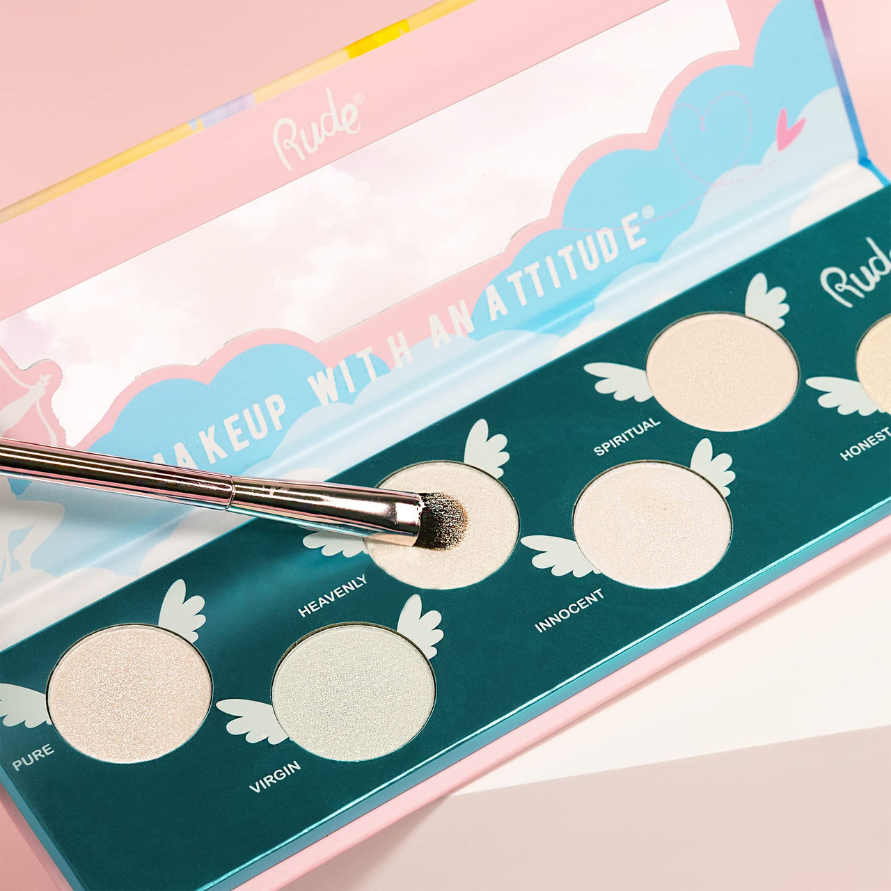 Angelic Glow Highlighter and Eyeshadow Palette by Rude Cosmetics for Women - 0.32 oz Makeup