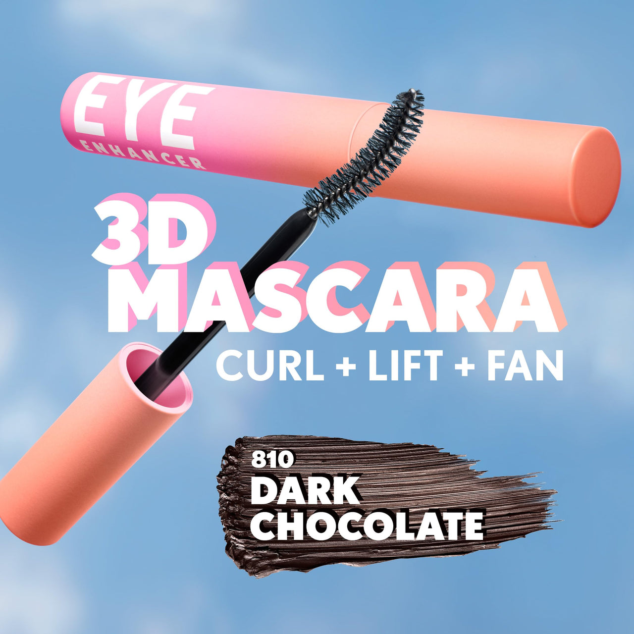 CoverGirl Eye Enhancer, Dark Chocolate, 3D Mascara, Curved Fiber Brush, Plant-Based Lifting Wax, For All Lash Types, 24-Hour Wear, Transfer-Proof, Flake-Free, 0.30oz