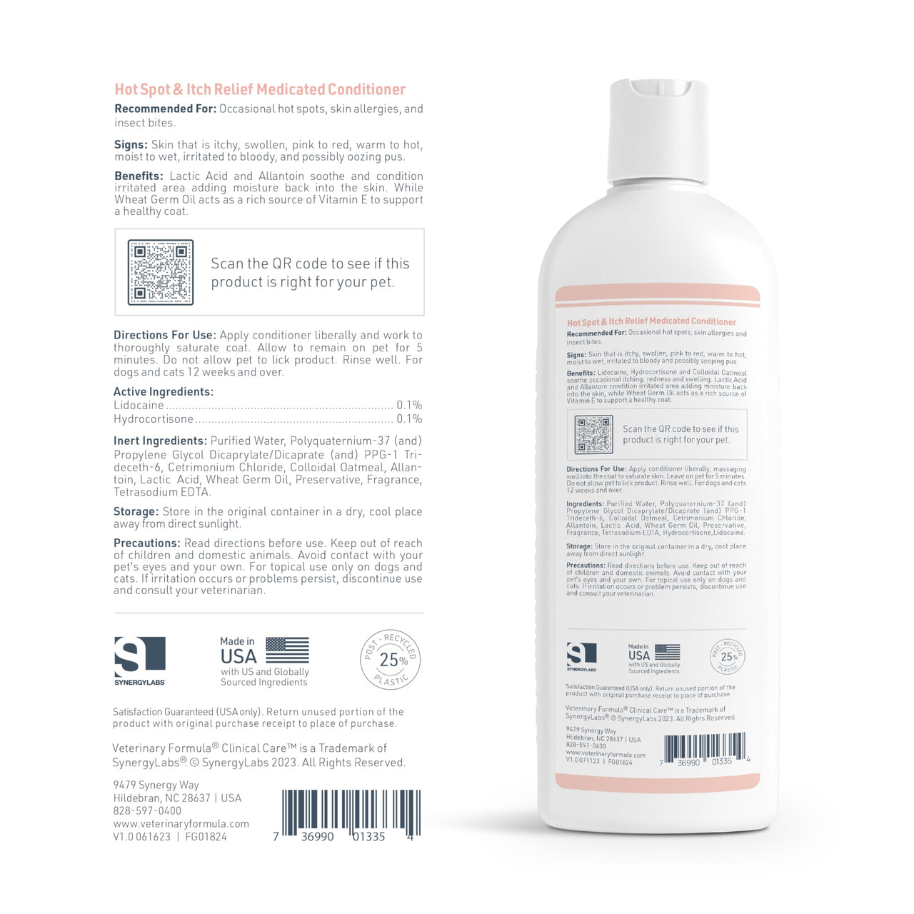 Veterinary Formula Clinical Care Hot Spot & Itch Relief Cat & Dog Medicated Conditioner, 16 oz – Oatmeal Conditions Skin for a Lustrous Coat, Formulated to Help Alleviate Itchy Skin