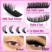 Thumbnail for Yawamica Fluffy Lash Clusters Thick 200D Volume Eyelash Clusters 14-20mm Wispy Individual Lashes D Curly Cluster Eyelash Extensions 240pcs DIY Lash Extension for Beginners